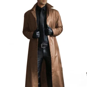 Blouson Long effet Cuir kaki élégant