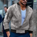 blouson mi-saison effet daim gris