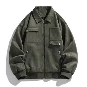 blouson effet daim vert militaire