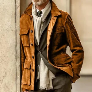 Blouson long homme daim