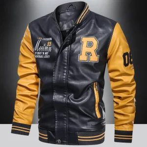 blouson effet cuir sport jaune