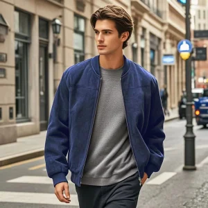 blouson mi-saison effet cuir bleu marine