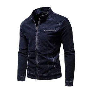 blouson effet cuir bleu marine