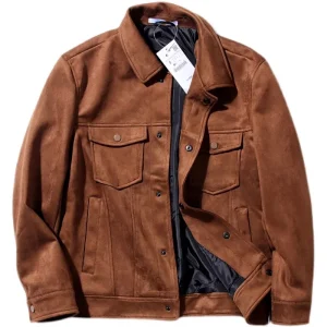 blouson effet daim marron homme