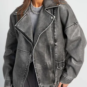 veste effet cuir Femme grise