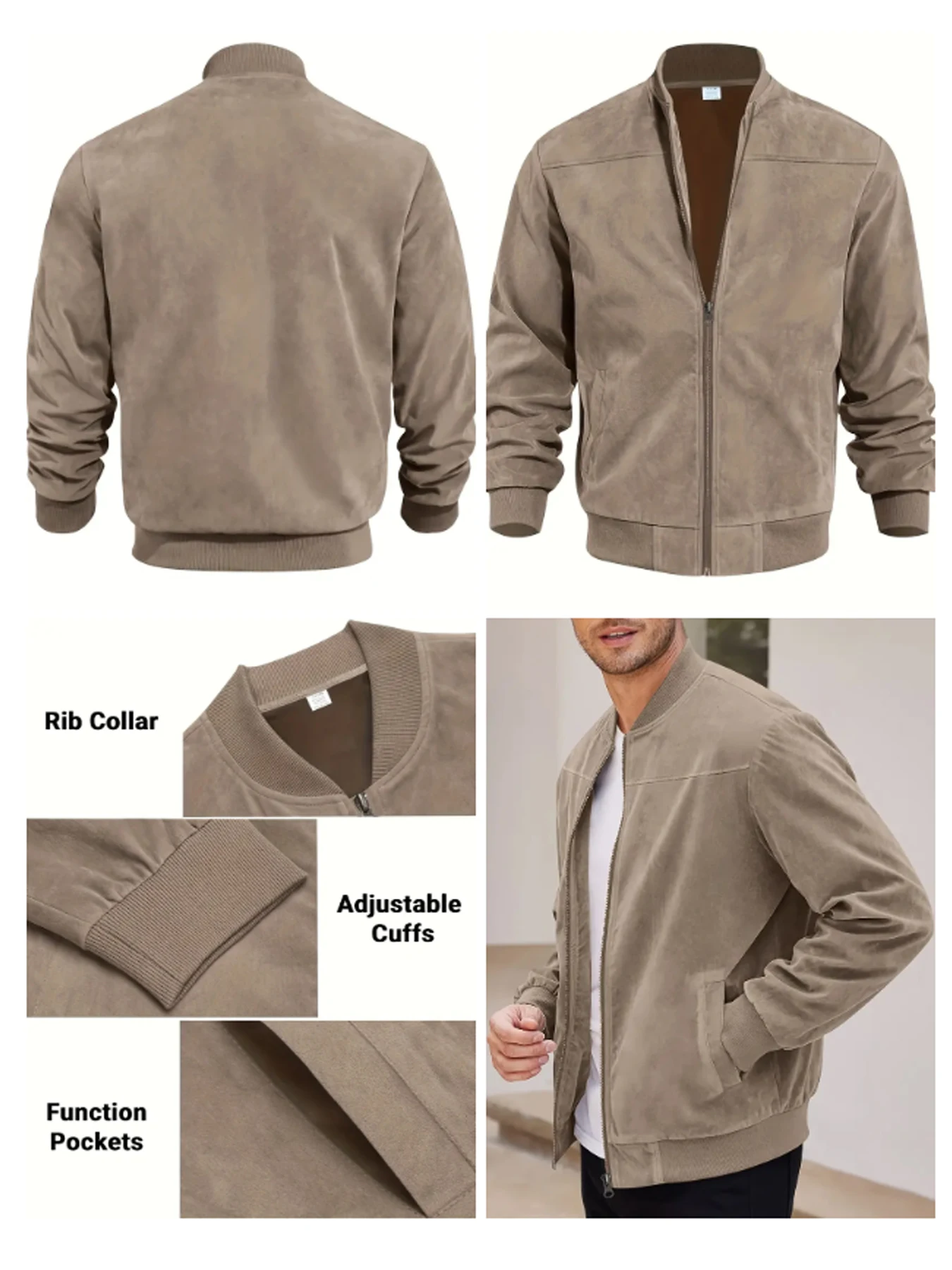 veste élégante en daim kaki