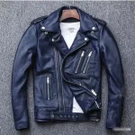 Veste effet cuir bleu foncé