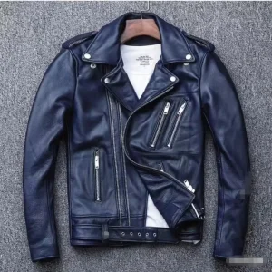 Veste effet cuir bleu foncé