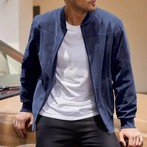 veste casual effet daim bleu foncé