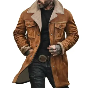 blouson long effet daim jaune foncé