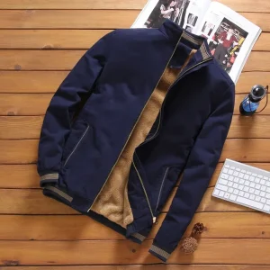 Blouson mi saison bleu marine fourrure