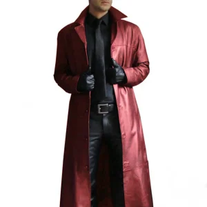 blouson long effet cuir rouge