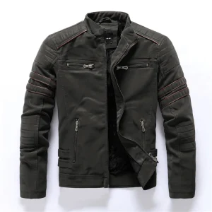 Veste moto effet Daim vert militaire