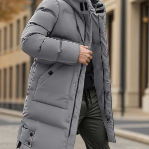 blouson hiver long gris foncé