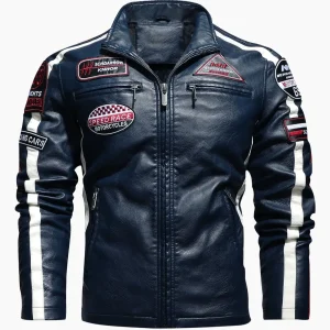 Blouson effet cuir bleu