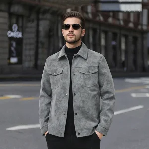 veste en cuir gris
