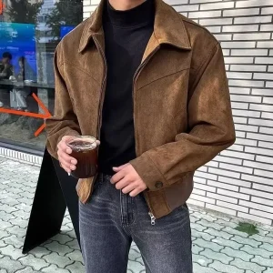 veste effet daim marron